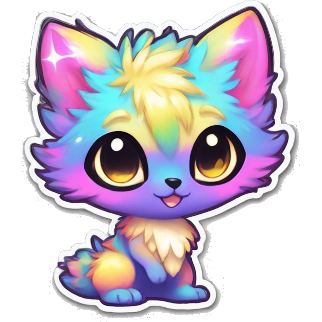 Anthro Fluffy Cool Cute Magical Elemental Shiny Colorful Neon Vibrant Colors Sparkle Kemono-style Chibi Fantasy-Animal-Fakémon-Pokémon-Hybrid Fur Sona Aesthetic Full Body Sticker emoji