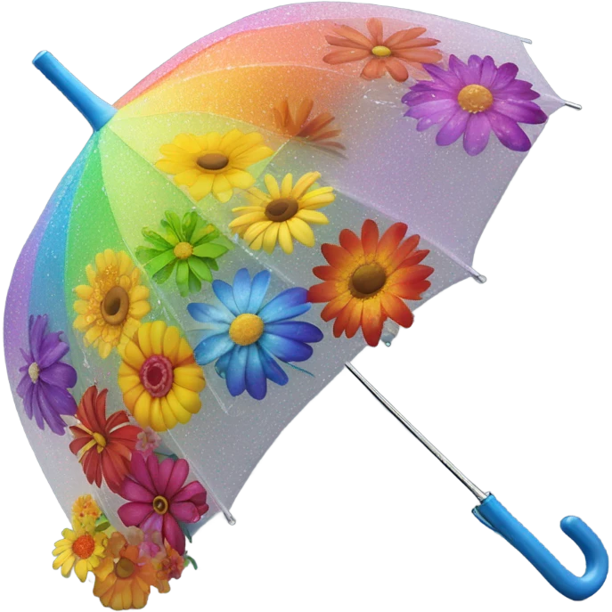 Rainbow umbrella made of flowers with dew drops dripping off and a large handle  emoji