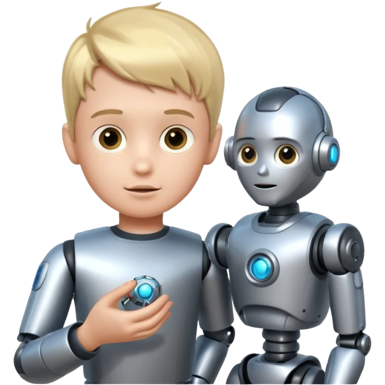 the kid play with him robot toy emoji
