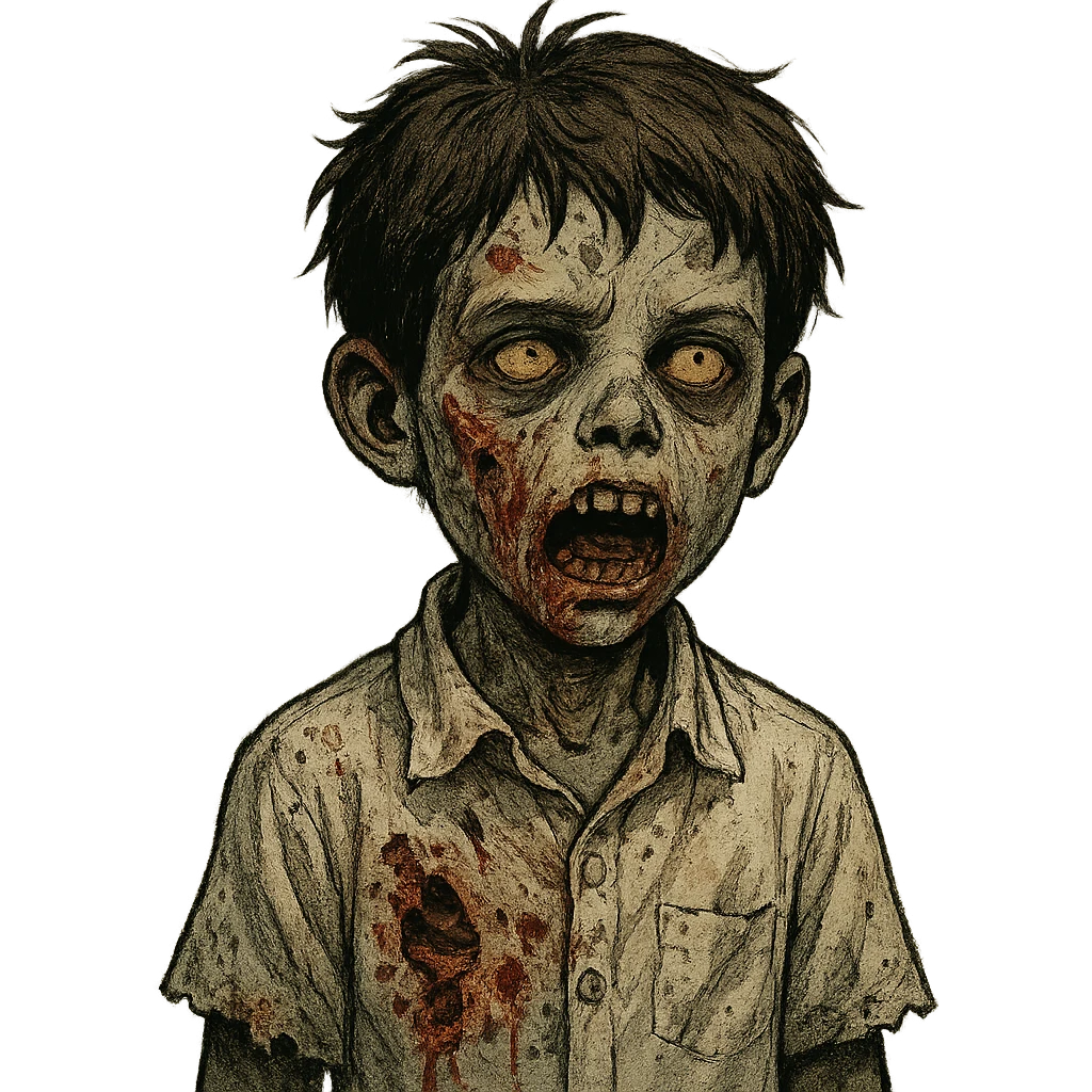 boy zombie with dark hair and white shirt, variation 2 emoji