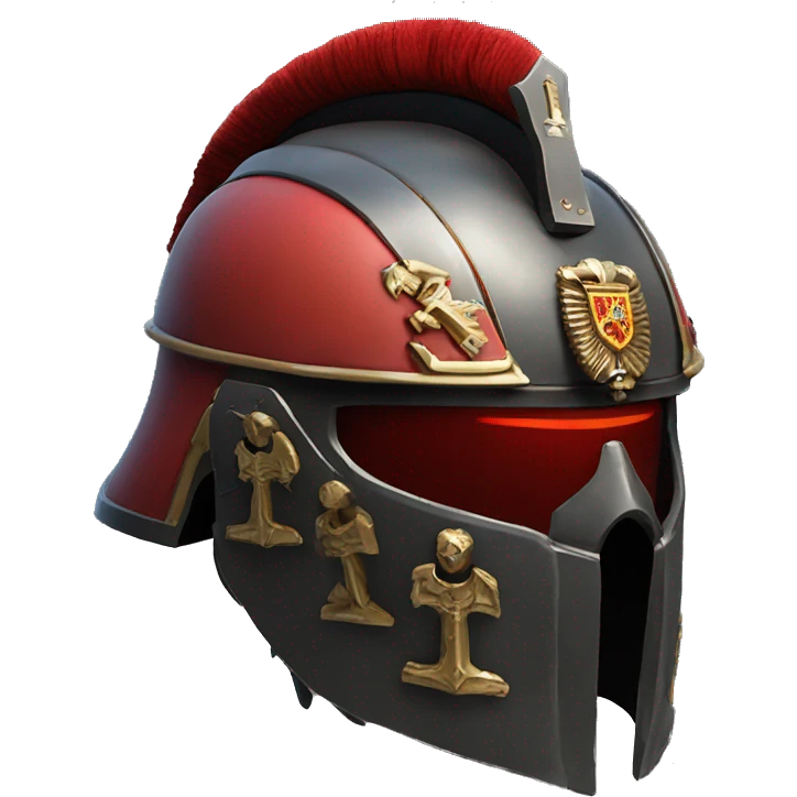Astartes Marine 40K helmet with red lenses, featuring the Russian coat of arms. emoji