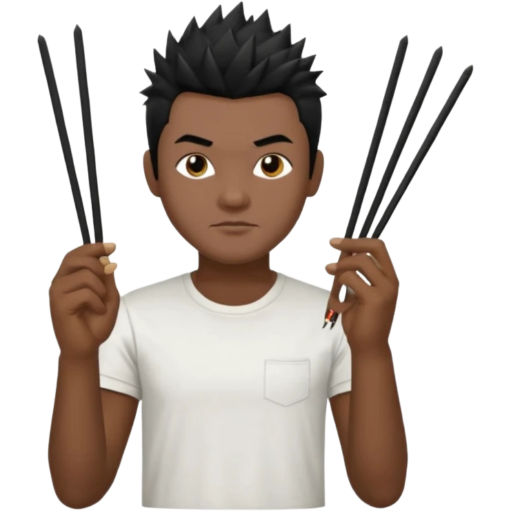 Make it a vietnamese male with spiky black hair holding only ONE pair of chopsticks in one hand, t-shirt emoji
