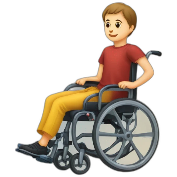 enfant assis sur un fauteuil roulant qui lève les bras en l'air emoji