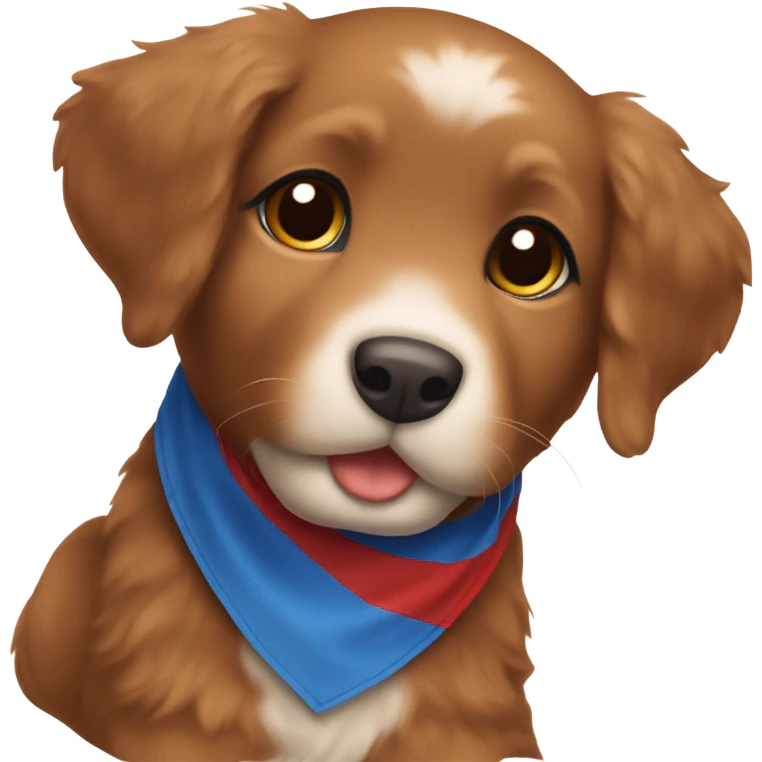 Chibi fluffy dark red retriever puppy with blue neckerchief emoji