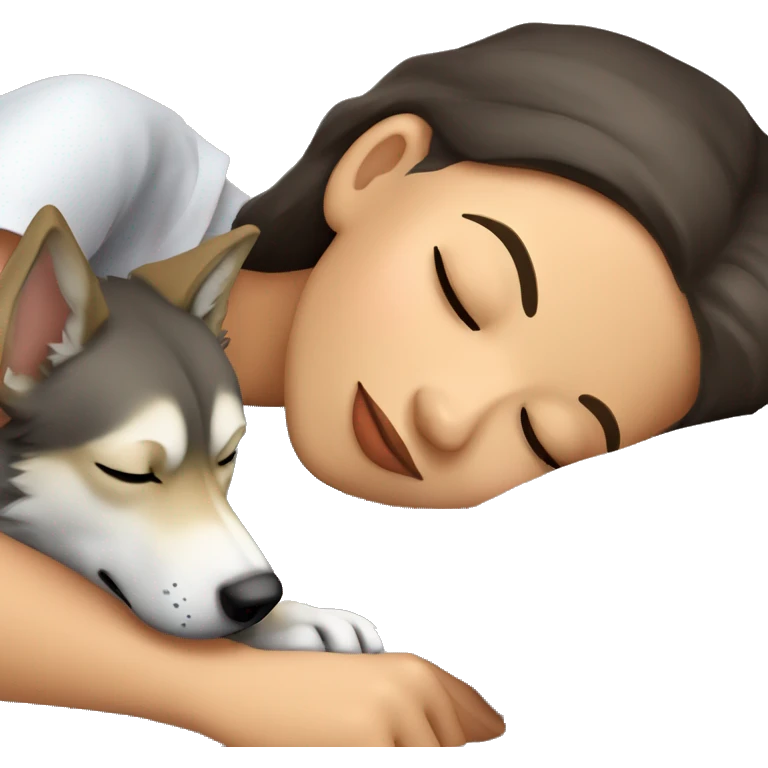 Brunette girl sleeping with a Czechoslovakian wolfdog emoji