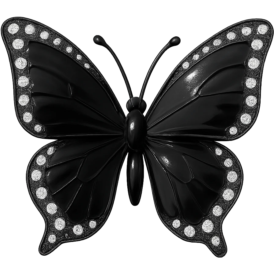 single black butterfly, black enamel, sparkling gems emoji