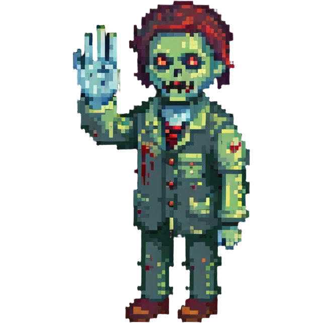 isometric zombie waving hand saying hello in Project Zomboid style emoji