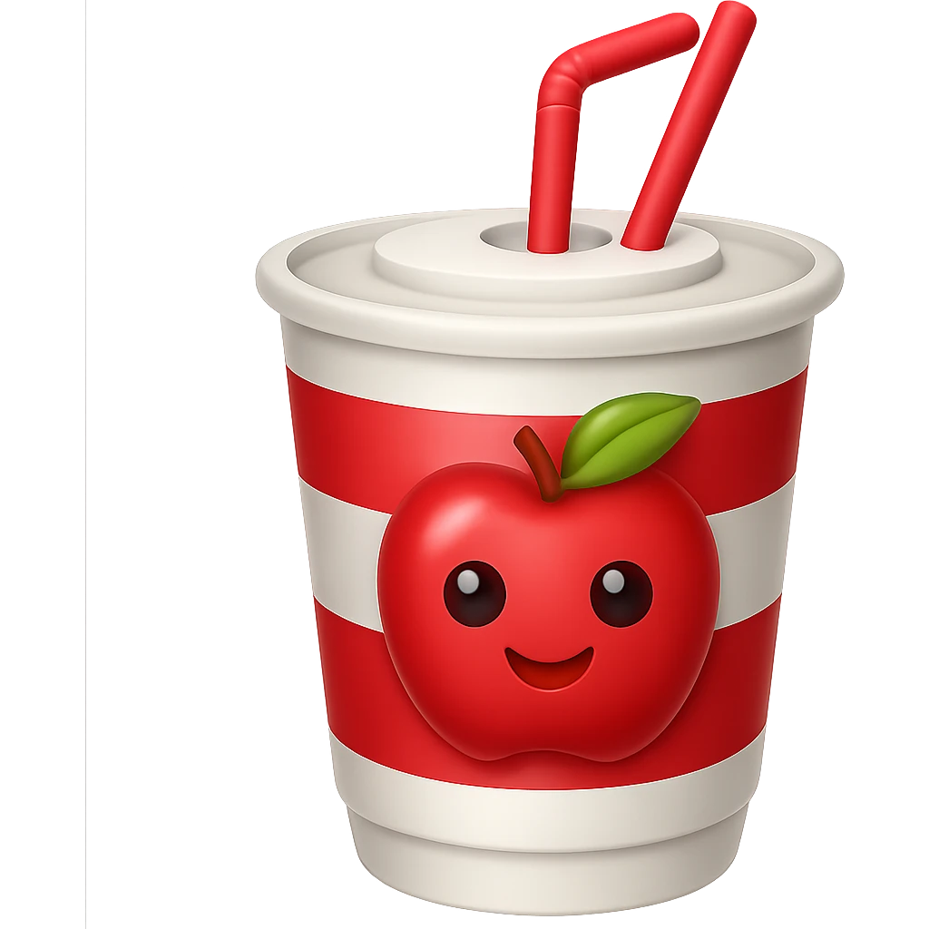 Make the soft drink cup red and white in the style of apple emojis, with no background. Keep the emoji style look. emoji