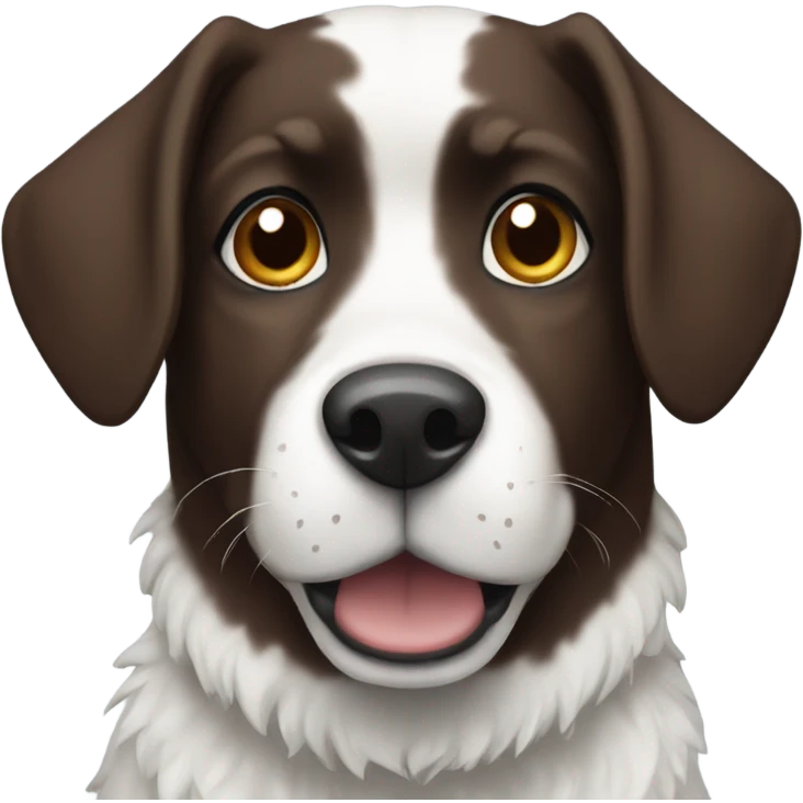 Dark brown and white dog in snow emoji