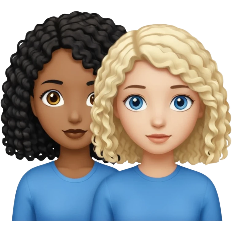 Girl best friends, one white with blond bob and blue eyes, one black with long black curly hair emoji