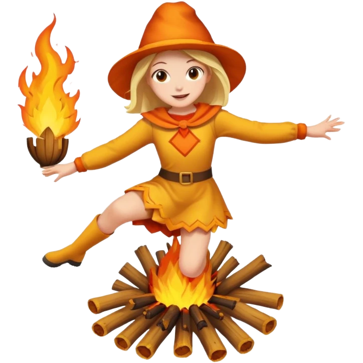 Девочка в костюме на Иван купала прыгает через костер  emoji