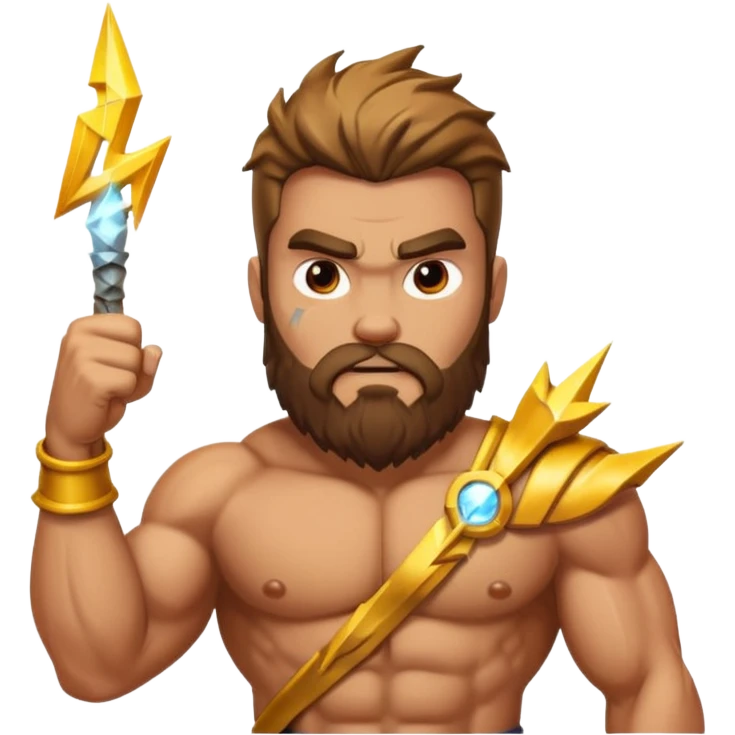 An emoji of the Greek god Zeus. He is a powerful, bearded man with a serious expression, holding a lightning bolt. emoji