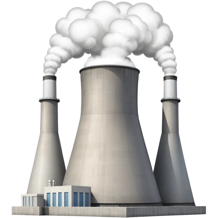nuclear power plant with single cooling tower and steam, minimal style, no text emoji