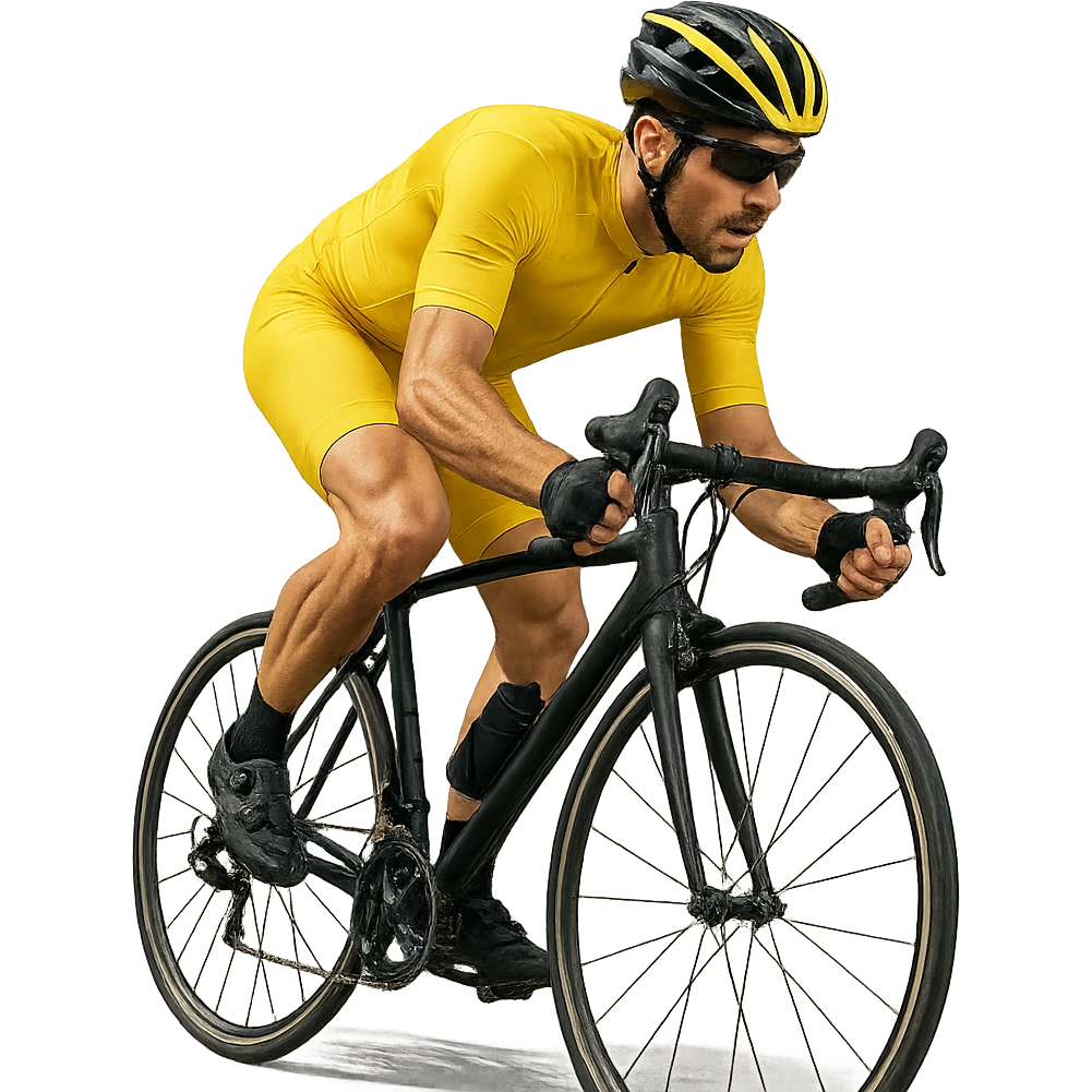 cyclist in yellow outfit, dynamic pose emoji