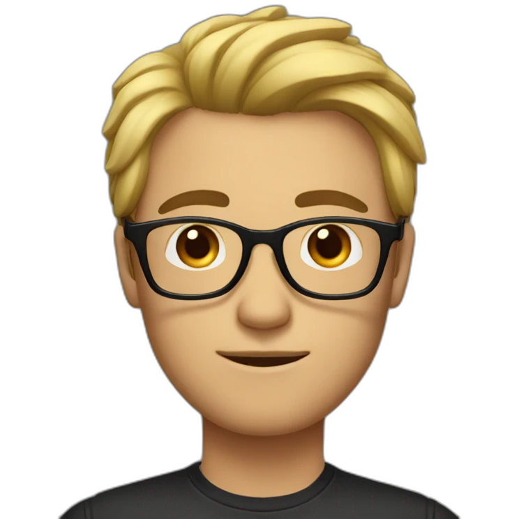 man with square glasses and combed hair with black hair emoji