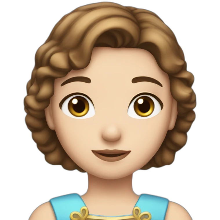a girl with short brown hair and blue eyes in a princess asterisk costume emoji