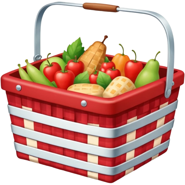 Picnic basket with red checkered cloth and filled with delicacies emoji