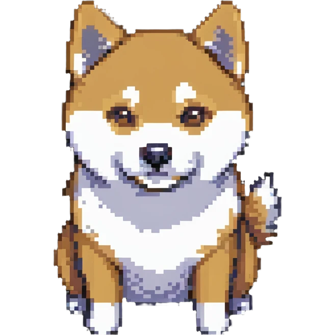 Shiba Inu in Doge style, smug expression, vibrant colors, pixelated texture emoji