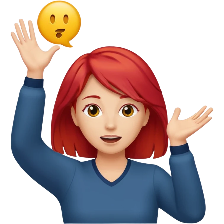 lady with red hair throwing her ands in the air saying why emoji