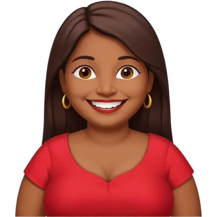 50 yr old chubby Sri Lankan woman, dark skin, straight brown hair, big smile, white teeth, red dress clothes, longer hair straight emoji