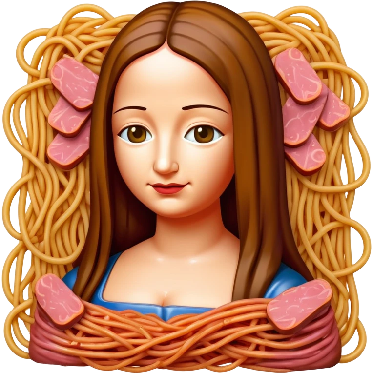 monalisa made of SPAM meat melted pink dripping sauce spaghetti portrait emoji