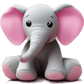 Toy elephant sitting on grey and pink rug  emoji