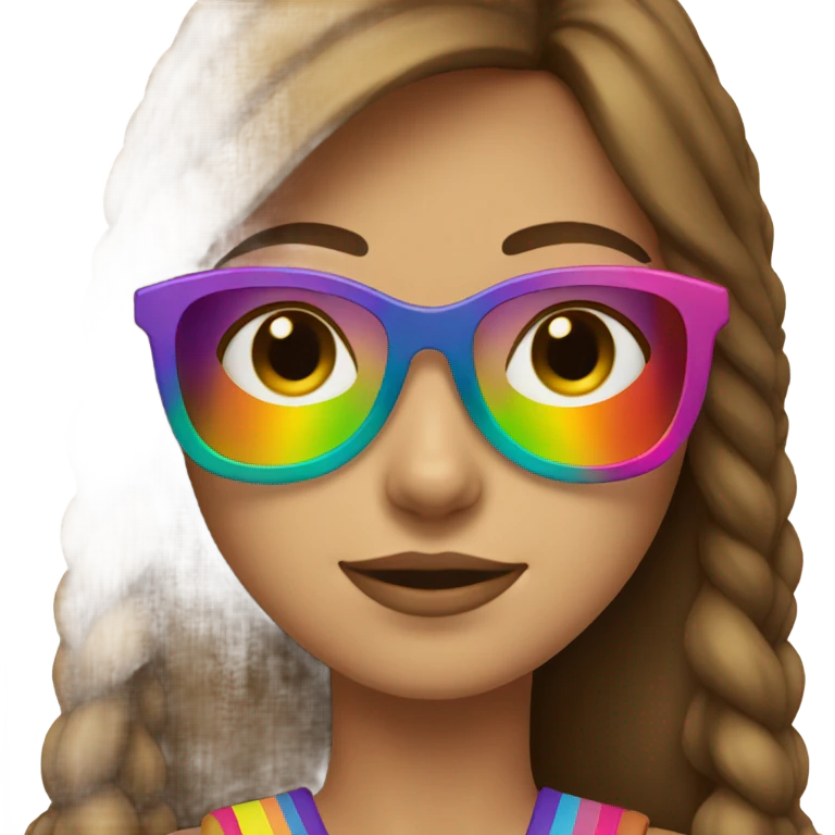 brown hair girl wearing a rainbow glass sunglasses emoji