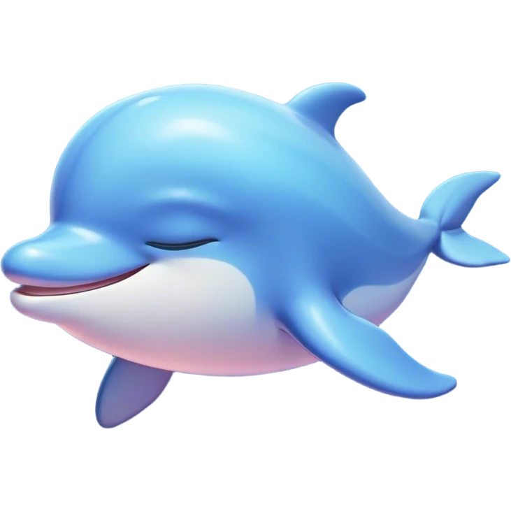 Meme-Worthy Cute Sleeping Dolphin Portrait Emoji, Head resting peacefully with a contented smile, showcasing a sleek, streamlined body and eyes gently closed in serene slumber, Simplified yet adorably endearing features, highly detailed, glowing with a soft, drowsy oceanic light, high shine, relaxed and utterly lovable, stylized with an air of playful laziness, soft glowing outline, capturing the essence of a sleeping dolphin that feels destined to become the next viral icon of adorable rest! emoji