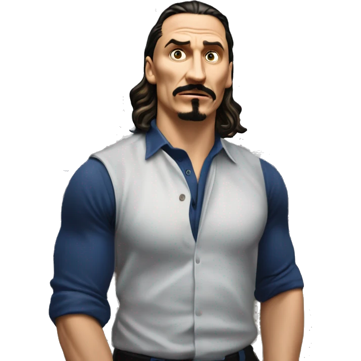 IKEA co-worker of the month Zlatan in Marvel Avengers style, oil paint, mysterious eyes, intricate lips, masterpiece pose, odd perspective, beautiful, desirable, logical emoji