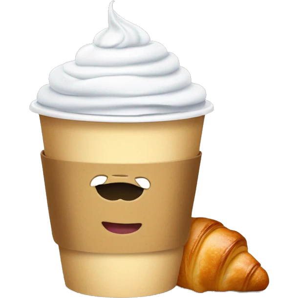Disposable cup with cappuccino and croissant emoji