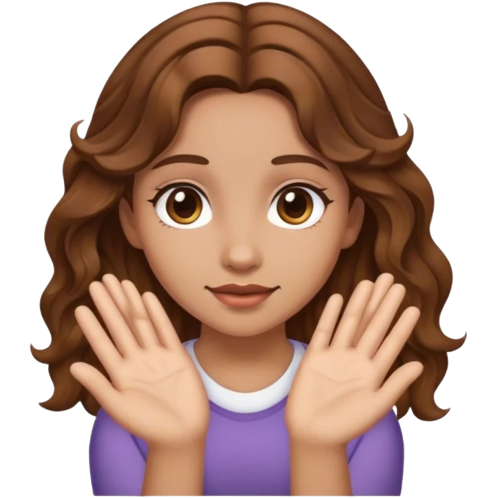OMG girl with hands, brown wavy ha ir emoji