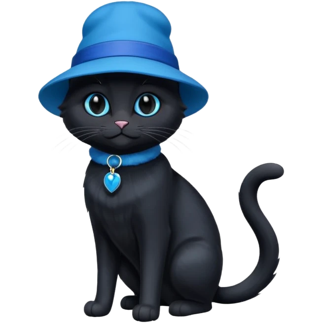 full length black cat with blue hat emoji