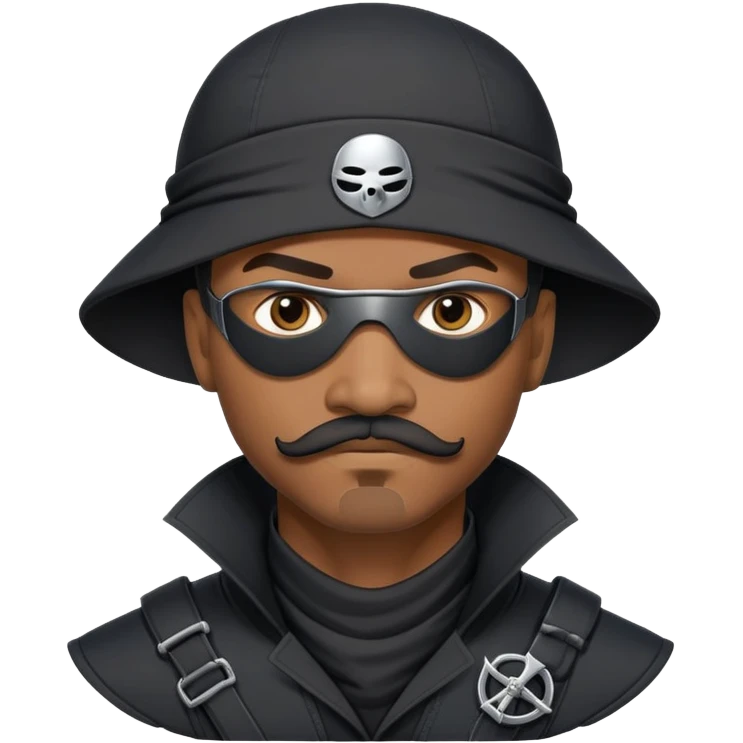 african-american mustache mercenary black asymmetrical eyepatch ninja hacker terminal command center emoji