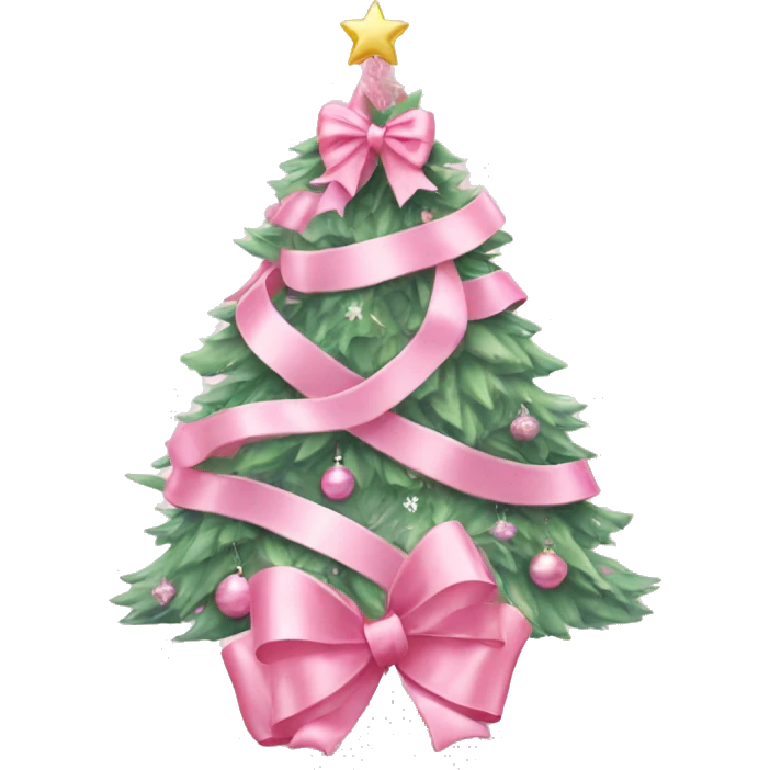 pastel pink decorated christmas tree with a pink bow and ribbons  emoji