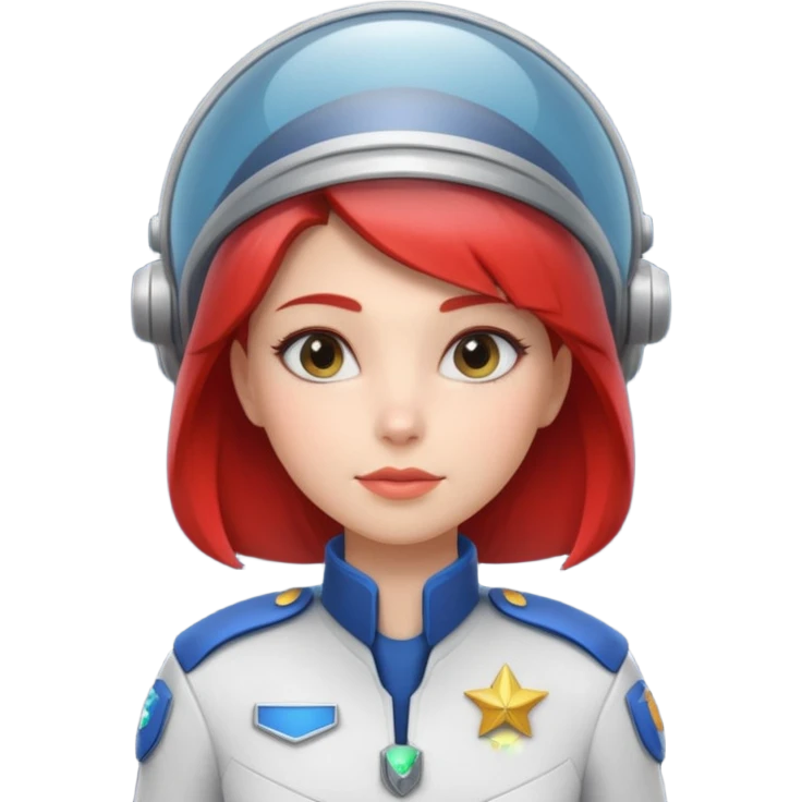 cute female spaceship captain portrait, head and shoulders only, futuristic uniform, captain badge, confident expression, 3D cartoon, mobile game icon style, clean background, no text, no watermark
 emoji