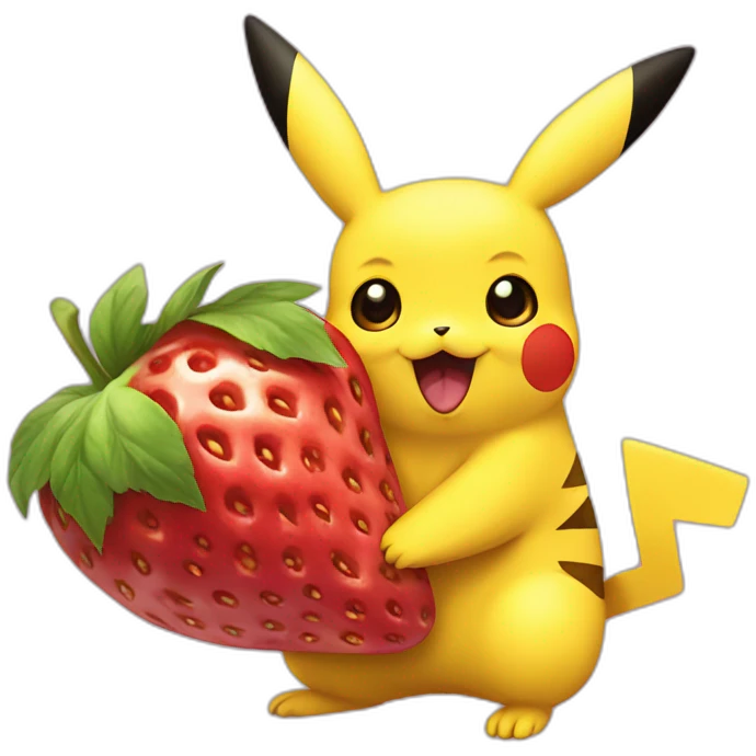 Pikachu eating strawberries emoji