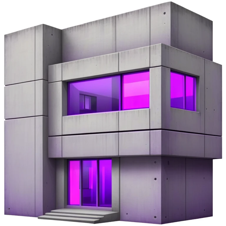 Brutalist concrete building with single vibrant purple window illuminated from within emoji