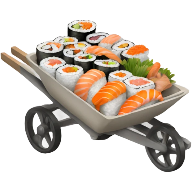 A wheelbarrow full of lots of sushi emoji