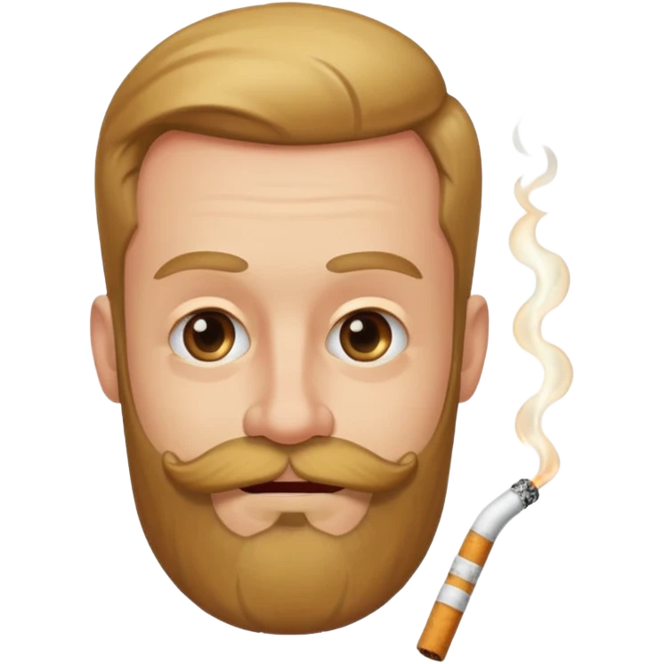 smiley face with a beard, suspicious expression, cigarette in mouth emoji
