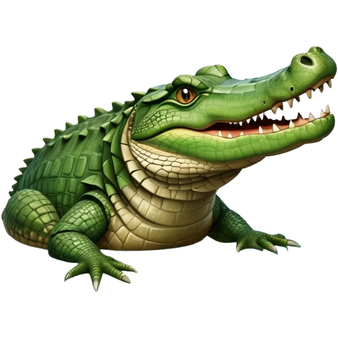 cinematic-crocodile-realistic-full-body-lounging-emoji,-massive-scaled-body-partially-submerged-in-shallow-water,-head-tilted-dramatically,-rough-green-and-brown-hide-textured-with-deep-ridges,-simplified-yet-realistic-focused-features,-highly-detailed,-glowing-with-an-almost-sarcastic-glow emoji