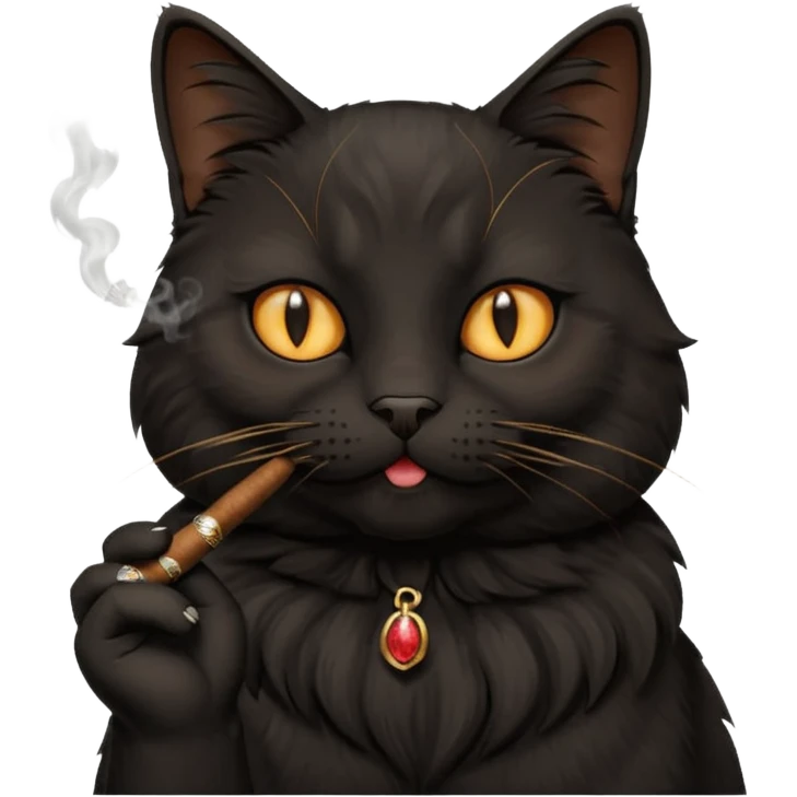 fluffy black  cat smoking a cigar emoji