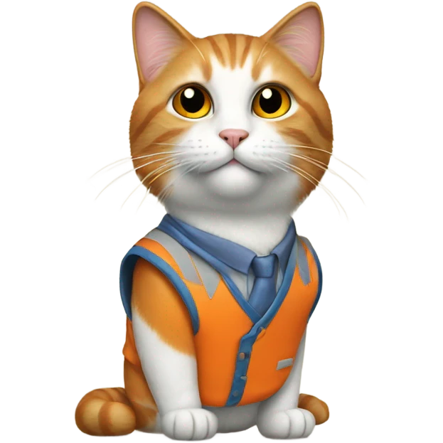 cat with a sign and an orange vest emoji