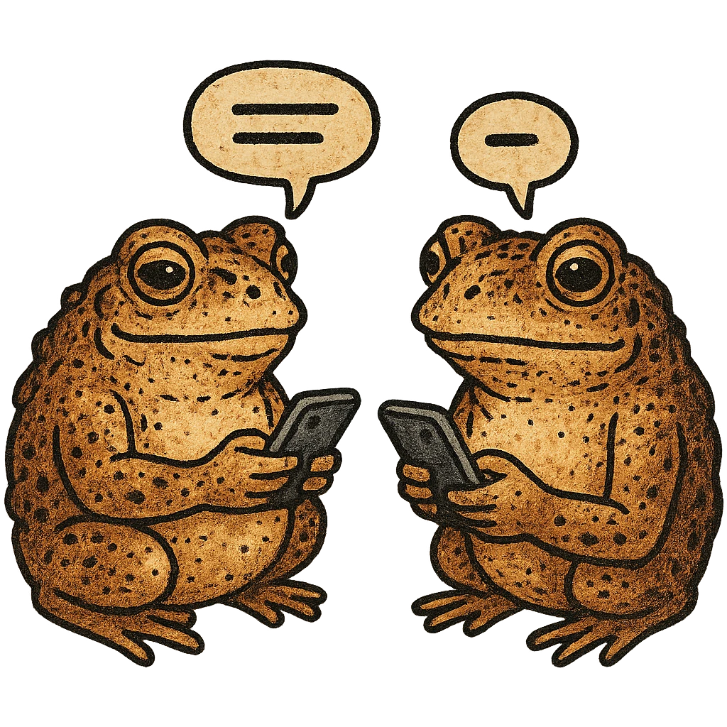 Two people communicating by phone as message not as phone call, bufo style emoji