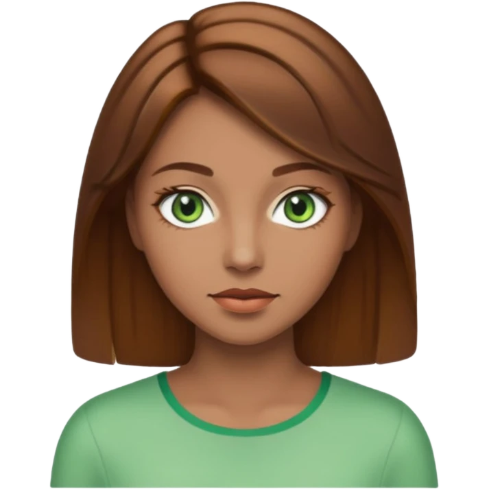 mujer con el pelo marrón con hairlights y ojos verdes, blanquita  emoji