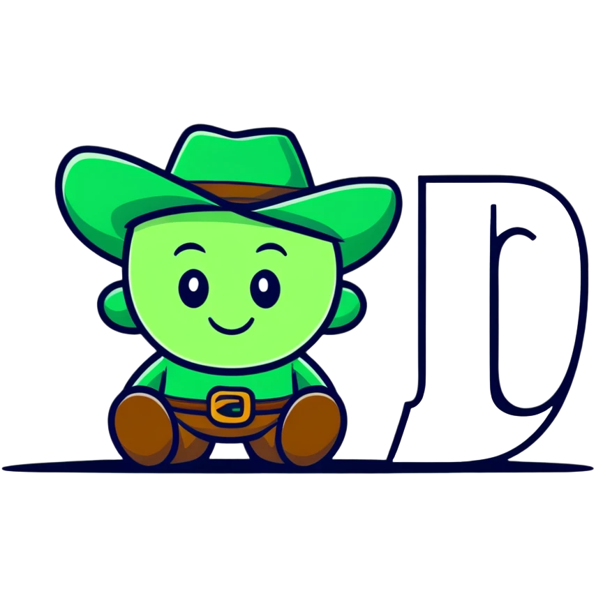 Cowboy character with green cowboy hat and letter R emoji