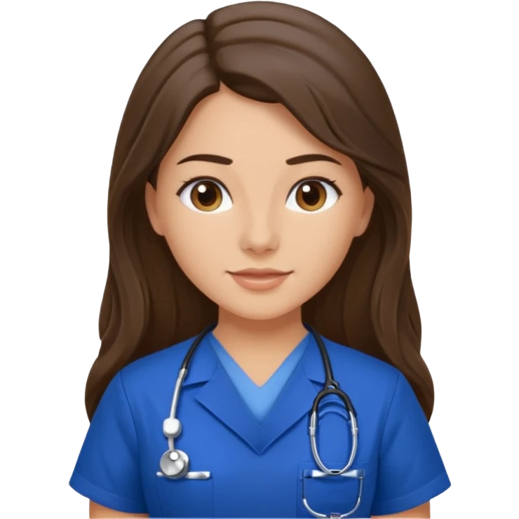 pretty brunette nurse with long hair in royal blue  scrubs emoji