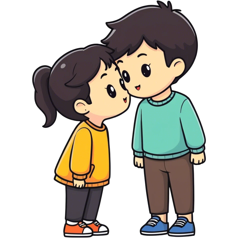 Girl with dark brown hair kissed boy with black hair  emoji