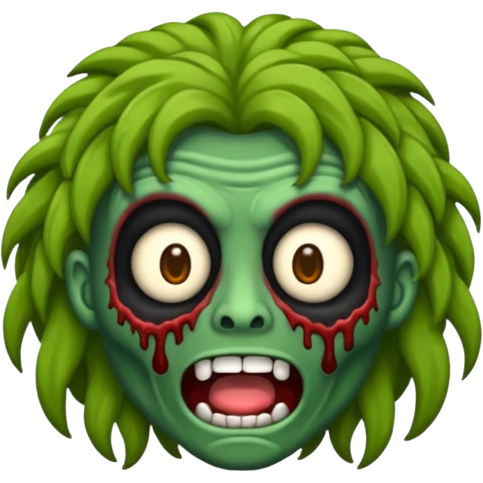 Faça um emoji de zumbi que se pareça comigo. Categorias: cabelo ondulados pretos, pele verde, usa aparelho! emoji