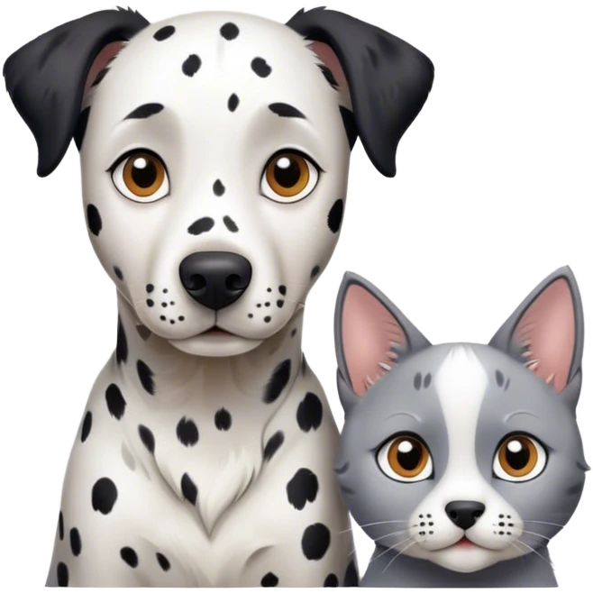 Dalmatian with a Belgium shepherd and a gray cat emoji
