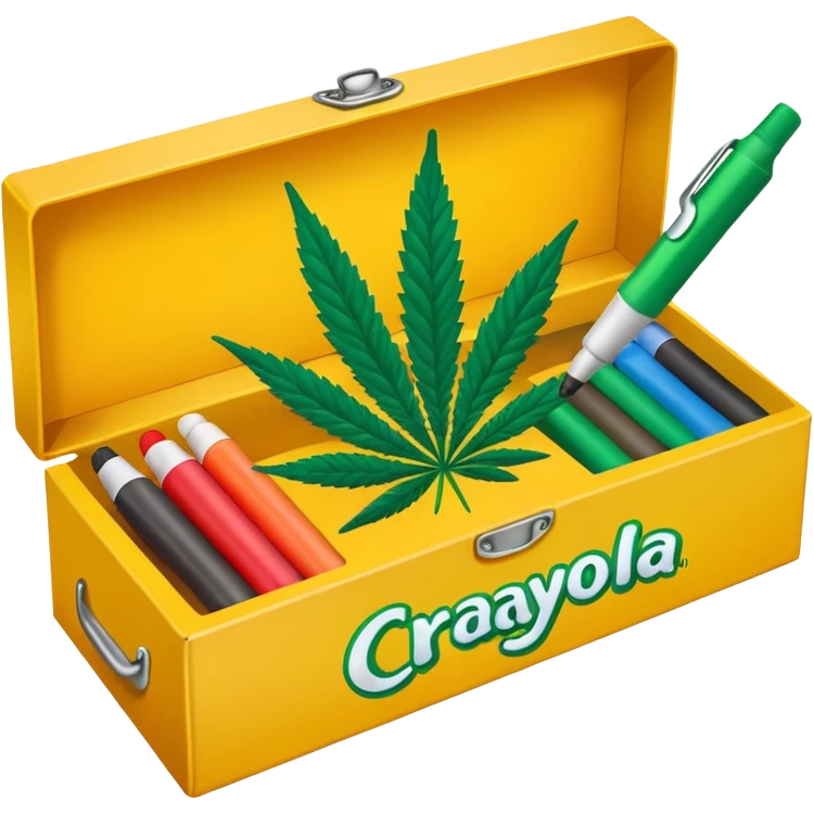 a box of crayola permanent markers with cannabis leaf emoji